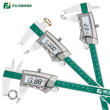 Load image into Gallery viewer, FUJIWARA Digital Display Stainless Steel Caliper 0-150mm 1/64 Fraction/MM/Inch LCD Electronic Vernier Caliper IP54 Waterproof
