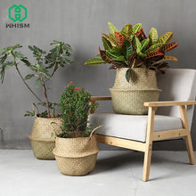 Load image into Gallery viewer, WHISM Wicker Seagrass Foldable Flower Pots Planter Rattan Flowerpot Home Decor Fruit Toys Storage Basket Straw Laundry Baskets
