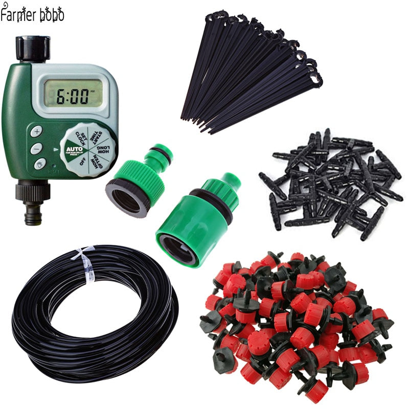 25m Garden  DIY Micro Drip Irrigation System Plant Self Automatic Watering Timer Garden Hose Kits with Adjustable Dripper