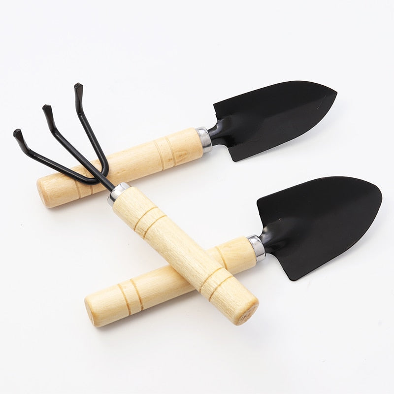 3 Piece Mini Garden Tool Set Gardening Shovels + Spade + Rale With Wooden Handles Metal Head Gardener Bonsai Tool Garden Tools