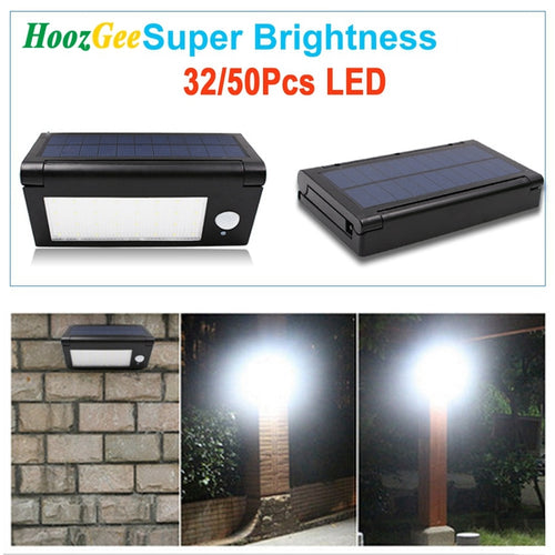 HoozGee Solar Motion Sensor Wall Light Outdoor 32/50 LED Super Bright Linghting Walkway Yard Path Security Street Lamp